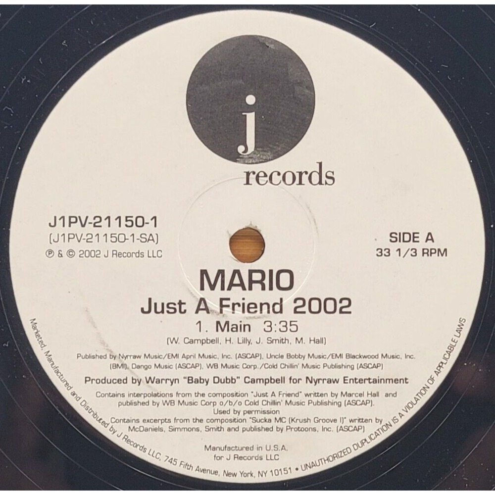 MARIO -‎ JUST A FRIEND 2002 - R&B SINGLE 2002 J RECORDS